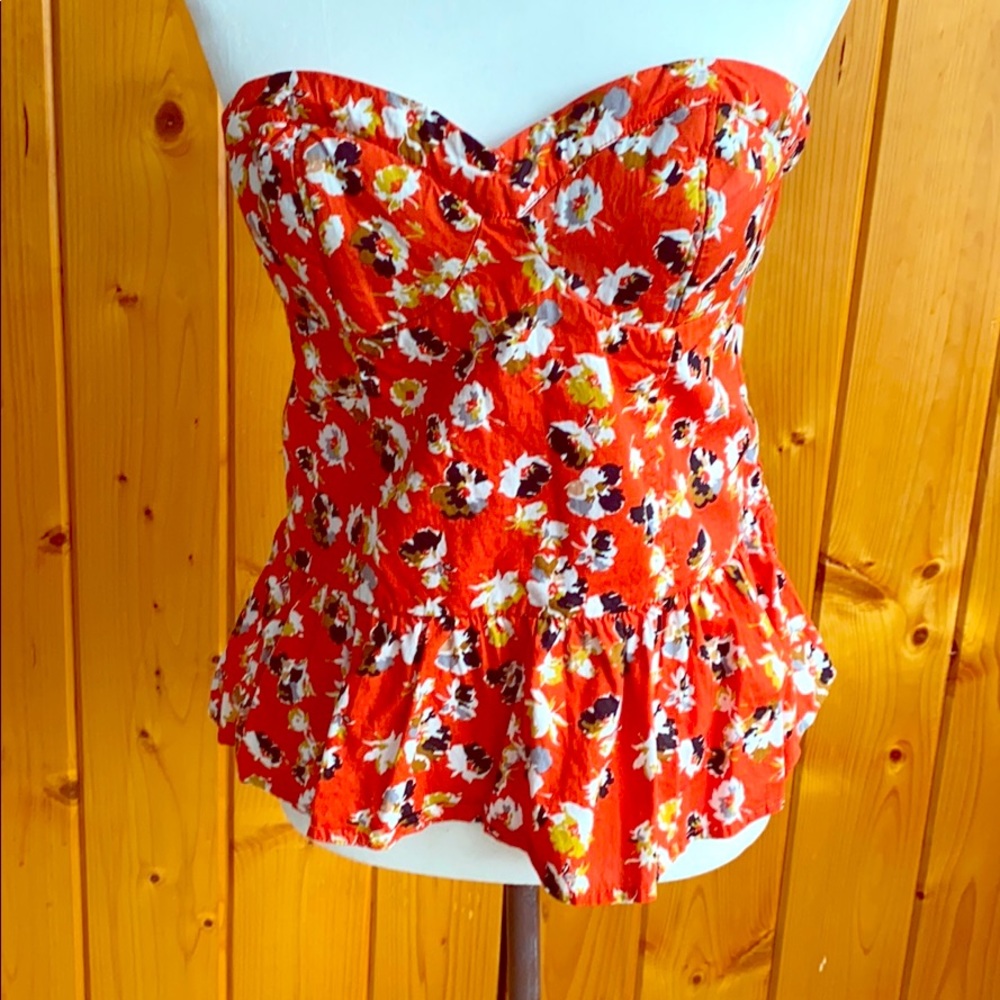 Xhilaration Orange Floral Strapless Peplum Top